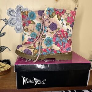 Nature Breeze Floral Lace-Up Combat Boots in Pink, Blue, Purple